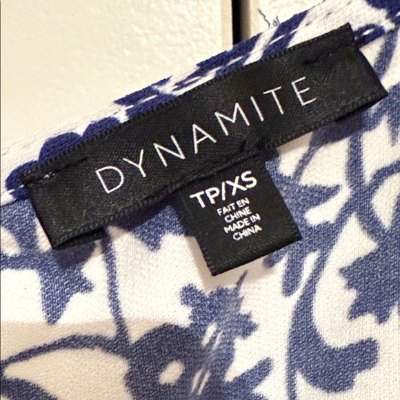 Dynamite Navy and White Patterned Blouse - Picture 2 of 5